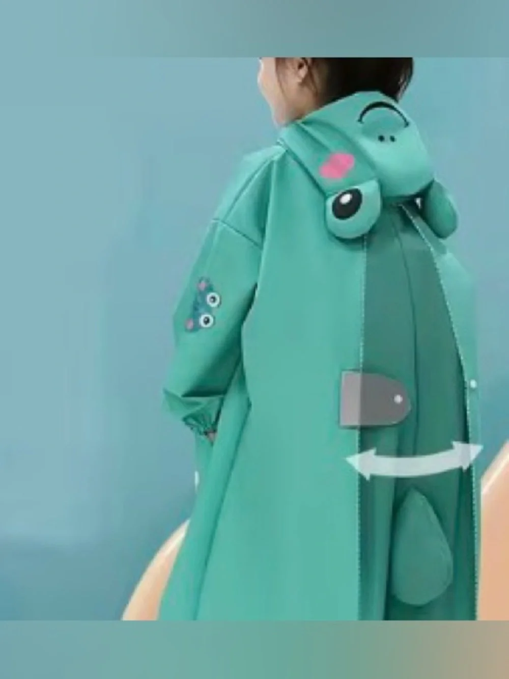 Kids Expandable Green Hooded Rain Poncho with Cute Frog Details & Tail #Unisex